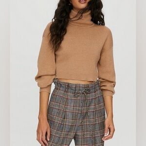 Aritzia Cropped Turtleneck Sweater – Wool/Cotton Blend (Taupe) | Medium